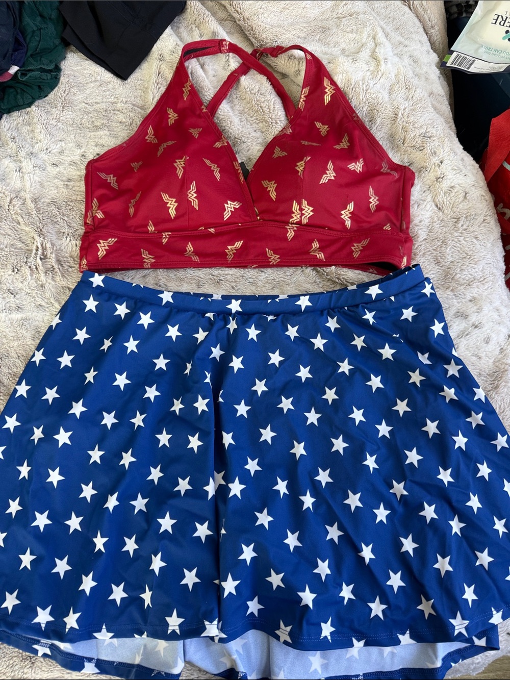 Torrid 2 18 20 Women’s Red & Blue Star Swim Top and Skirt Set - Wonderwoman